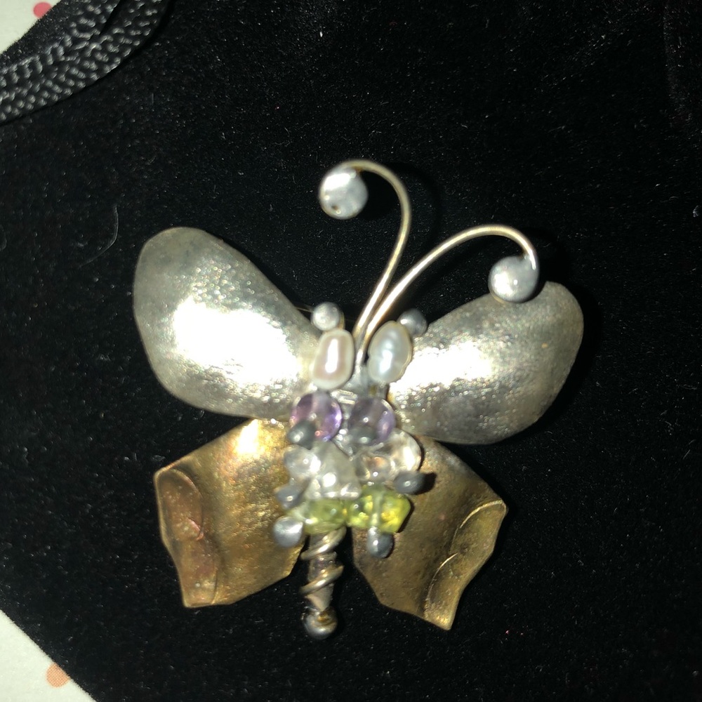 Amethyst, Peridot, & Pearl Butterfly Pin